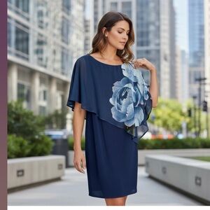 Lori M Collection Chiffon Blue Floral Dress Size M